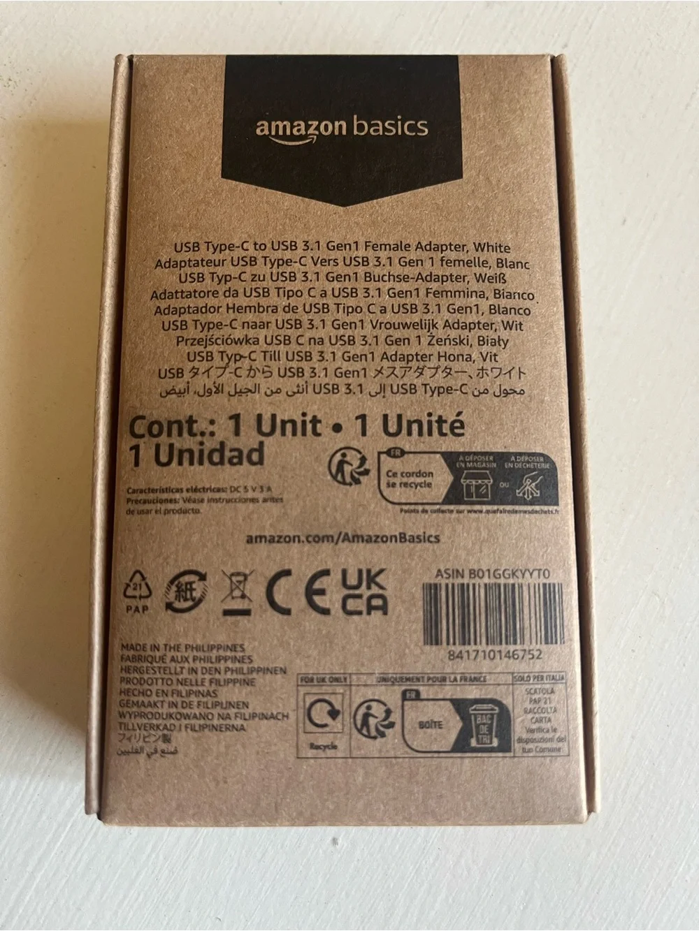 AmazonBasics USB-C to USB-A 3.1 Female Adapter Cable - White